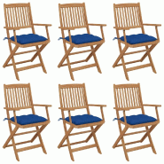 VidaXL Chaises Pliables De Jardin Lot De 6 Avec Coussins Bois D Acacia - bleu 3074965