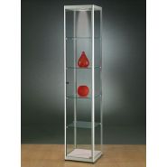 Vitrine colonne argent - L 40 cm - Porte battante sécurisée - Éclairage LED - Verre trempé et aluminium anodisé_1