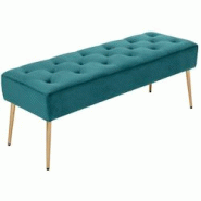 Décoshop26 - Banc banquette rembourré capitonné en tissu velours bleu pétrole pieds métal doré BAN09009 - bleu 3001081269604 Décoshop26 - Banc banquette rembourré capitonné en tissu velours bleu pétrole pieds métal doré BAN09009 - bleu 3001081269604