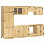 Helloshop26 - Buffet multifonction avec 2 tiroirs et 7 étagères 306 x 58 x 207 cm style moderne salle à manger en pin massif miel 02_0056022 - 3000