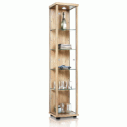K-Möbel vitrine en verre en hêtre (176x37x33 cm) avec 4 étagères en verre réglables en hauteur,LED - modèle de voiture vitrine d'argent - beige