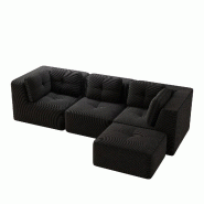 Merax Canapé modulable 3 places avec tabouret, Cloud Sofa Cord sans cadre, canapé lounge près du sol, avec accoudoirs larges, noir - noir multi-mat