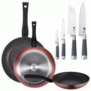 San Ignacio - Jeu de 3 poêles Ø20/24/28 cm en Aluminium Forgé avec Jeu de 4 Couteaux de Cuisine en Acier Inoxydable - aluminium PK4753