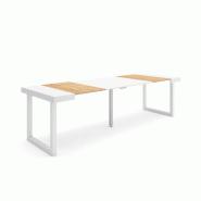 SKRAUT HOME Table console extensible, 260, Pour 12 personnes, Pieds bois massif, Chêne et blanc - beige Bois manufacturé 371_37
