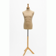 Buste Homme Couture Écru sur Pied Tripode Hêtre Buste Homme Couture Écru sur Pied Tripode Hêtre