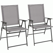 COSTWAY Lot de 2 Chaise de Jardin Exterieur, Verrouillage de Sécurité, Cadre en Métal, Chaise Pliante Gris - gris métal ZB33246SD-4
