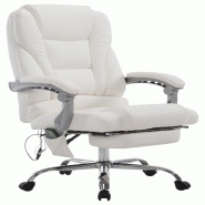 Décoshop26 - Fauteuil de bureau ergonomique fonction massage avec repose-pieds extensible accoudoirs en PVC blanc et métal 10_0006978 - blanc métal Décoshop26 - Fauteuil de bureau ergonomique fonction massage avec repose-pieds extensible accoudoirs en PVC blanc et métal 10_0006978 - blanc métal