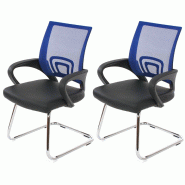 Décoshop26 - Lot de 2 chaises de conférence bureau avec accoudoirs assise en PVC noir et tissu mesh bleu 04_0007293 - bleu 3000262042258 Décoshop26 - Lot de 2 chaises de conférence bureau avec accoudoirs assise en PVC noir et tissu mesh bleu 04_0007293 - bleu 3000262042258