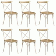 Décoshop26 - Lot de 6 chaises de salle à manger cuisine dossier en croix en bois de manguier massif cadre en acier blanc CDS022153 - blanc 300002430 Décoshop26 - Lot de 6 chaises de salle à manger cuisine dossier en croix en bois de manguier massif cadre en acier blanc CDS022153 - blanc 300002430