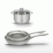 Lot de 2 poêles 24/28 cm et faitout 20 cm Elo Relief Passion - gris Acier inoxydable 18/10 3176239953909