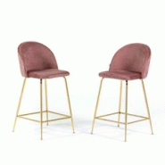 RATTATAN Lot de 2 tabourets de bar en velours avec pieds en métal,h.65cm,pour bar,restaurant et cuisine,design élégant–Sara XL–Rose/Or - multic