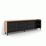 SKRAUT HOME Meuble TV, Banc Télé, 207x61x35 cm, Pour les TV jusqu'à 80", Design industriel, Noir et chêne - noir Bois manufacturé 629_3