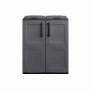 Cache Poubelles de tri Selectif 2 Sacs Meuble mi- hauteur Dim 68 x 37 x 84cm 2 Anneaux de support de sac 2 Portes Art Plast - gris plastique polypropy