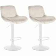 CLP Lot de 2 tabourets de bar Solon blanc Crème/Velours - beige textile 326582 CLP Lot de 2 tabourets de bar Solon blanc Crème/Velours - beige textile 326582