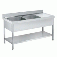 EURAST - Evier avec support 1 étagère, 2 cuves et 1 égouttoir 500x400x250 - 1600x600x850 mm - 2185D061 - inox 2185D061 EURAST - Evier avec support 1 étagère, 2 cuves et 1 égouttoir 500x400x250 - 1600x600x850 mm - 2185D061 - inox 2185D061