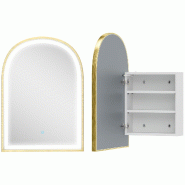 Helloshop26 - Armoire murale salle de bain arquée 50 x 14.5 x 70 cm anti-buée éclairage réglable moderne épuré en verre trempé doré 21_0002137