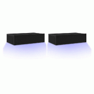 Helloshop26 - Lot de 2 meubles TV avec éclairage LED moderne et pratique rangement optimisé 60 x 35 x 15 cm en bois d'ingénierie 02_0051798 - Bois