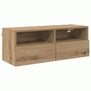 Helloshop26 - Meuble TV mural suspendu moderne rangement pratique 80 x 30 x 30 cm en bois d'ingénierie chêne artisanal 02_0052792 - Bois massif 3000