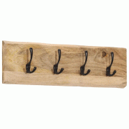 Helloshop26 - Porte-manteau mural avec 4 crochets pratique salon entrée 82 x 22 x 7 cm en bois de manguier naturel 02_0047365 - Bois massif 300023473