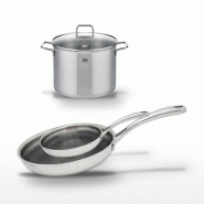 Lot Poêles 28cm & 24cm et Faitout 26cm Elo Relief Evolution - gris inox 3176239954371