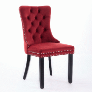 Merax Ensemble de 2 chaises rembourrées , chaise de salle à manger en velours, velours rouge + pieds en bois d'hévéa noir, avec coutures boutonné