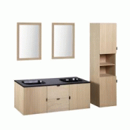 MOB-IN Meuble double vasque 140cm chêne STUDIO suspendu + miroir carré + colonne - beige 3760232703243 MOB-IN Meuble double vasque 140cm chêne STUDIO suspendu + miroir carré + colonne - beige 3760232703243