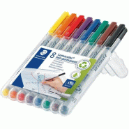 Staedtler Lumocolor 316, Feutres non-permanents à pointe fine pour toutes les surfaces, Sans xylène ni toluène, Set de 8 couleurs lumineuses, Point