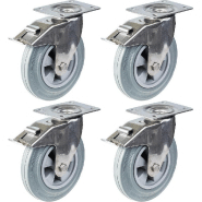 200mm 8" roulette en acier inoxydable caoutchouc gris, pivotante avec frein, 820kg, jeu de 4 200mm 8" roulette en acier inoxydable caoutchouc gris, pivotante avec frein, 820kg, jeu de 4