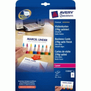 AVERY 250 cartes de visite Quick&Clean r/v° bords lisses Satin blanches 270 g/m² 85 x 54 mm, Laser couleur (25 feuilles A4 / cdt) - 4004182029688