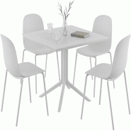 CLP Ensemble de jardin Zeron avec 4 chaises Métal HBT: 85x186x182 cm Blanc - blanc métal 328134