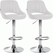 Décoshop26 - Lot de 2 tabourets de bar avec repose-pieds en forme d'arc assise en similicuir blanc cadre en métal TDB10754 - blanc 3000250462860