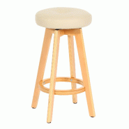 Décoshop26 - Tabouret de bar x1 pivotant 360° en PVC crème pieds en bois clair 04_0008594 - beige Bois massif 3000262641321