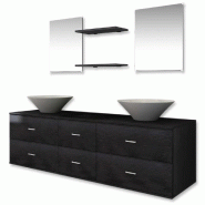 Helloshop26 - Ensemble de meubles de salle de bain 150 x 45 x 45 cm 2 lavabos 2 miroirs design moderne en bois d'ingénierie noir 02_0046361 - noir in