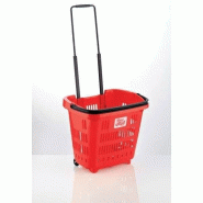 Panier à roulettes 34L rouge - anse télescopique antibactérienne en plastique