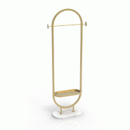 Présentoir central Minea white tablette et penderie socle marbre 66x30x181cm