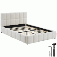 TecTake GmbH tectake Lit rembourré Shirley avec sommier à lattes, capacité de charge 250 kg - 140 x 200 cm Teddy crème - beige Bois manufacturé 406320