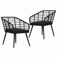 VidaXL Chaises De Jardin Lot De 2 Avec Coussins Résine Tressée Noir - noir 48578