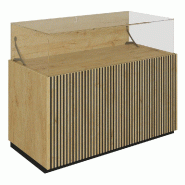 Comptoir vitrine fond bois Vertigo T01 MDF noir et chêne clair 120x60x93cm