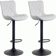 Décoshop26 - Lot de 2 tabourets de bar en synthétique blanc pieds en métal noir hauteur réglable pivotant TDB10730 - blanc 3002487332695