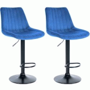 Décoshop26 - Lot de 2 tabourets de bar réglable en hauteur pivotant à 360° assise en velours bleu couture verticale pied métal noir 10_0004428 - Décoshop26 - Lot de 2 tabourets de bar réglable en hauteur pivotant à 360° assise en velours bleu couture verticale pied métal noir 10_0004428 -
