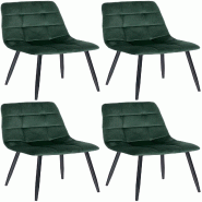 Décoshop26 - Lot de 4 chaises de salle à manger coutures décoratives carrées en tissu velours vert et pieds en métal noir 10_0001777 - noir méta