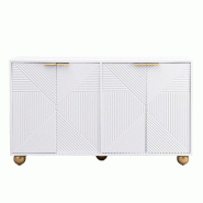 Merax buffet blanc avec 4 portes, façade structure 3D, meuble de rangement avec poignées dorées et pieds en métal - multi-matériau N621P388075W