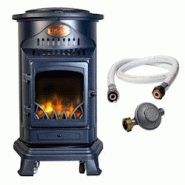 Poele à gaz 3,4KW Bleu Marine Effet poêle à bois Fonte véritable + Tuyau gaz + détendeur butane Provence Sahara - bleu 3701599336200