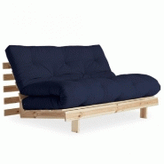 CANAPÉ CONVERTIBLE FUTON ROOTS PIN NATUREL COLORIS MARINE COUCHAGE 140*200 CM.