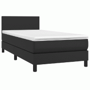 Décoshop26 - Cadre de lit LED avec sommier tête de lit matelas 90x200 cm synthétique noir TDL0209037 - noir 3001663547762