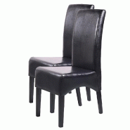 Décoshop26 - Lot de 2 chaises de salle à manger rembourrées en cuir noir avec dossier haut pieds en bois clair 04_0011611 - noir Bois massif 300026