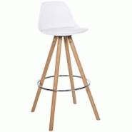 Décoshop26 - Tabouret de bar chaise haute x1 repose-pieds style scandinave en plastique et PVC blanc structure en bois clair rond 10_0004622 - blanc Décoshop26 - Tabouret de bar chaise haute x1 repose-pieds style scandinave en plastique et PVC blanc structure en bois clair rond 10_0004622 - blanc