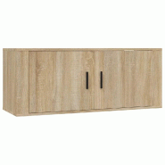 Helloshop26 - Meuble TV mural élégant moderne rangement 100 x 34 x 40 cm en bois d'ingénierie chêne sonoma 02_0048289 - Bois massif 3000235200708