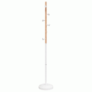 Helloshop26 - Porte-manteau sur pied pratique 177 x 30 cm avec 6 patères style moderne pour couloir en fer blanc 02_0047586 - blanc Bois massif 30002