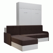 LIT ESCAMOTABLE DYNAMO SOFA CANAPÉ ANGLE MÉRIDIENNE RÉVERSIBLE BLANC ACCOUDOIRS TISSU MARRON 140*200 CM